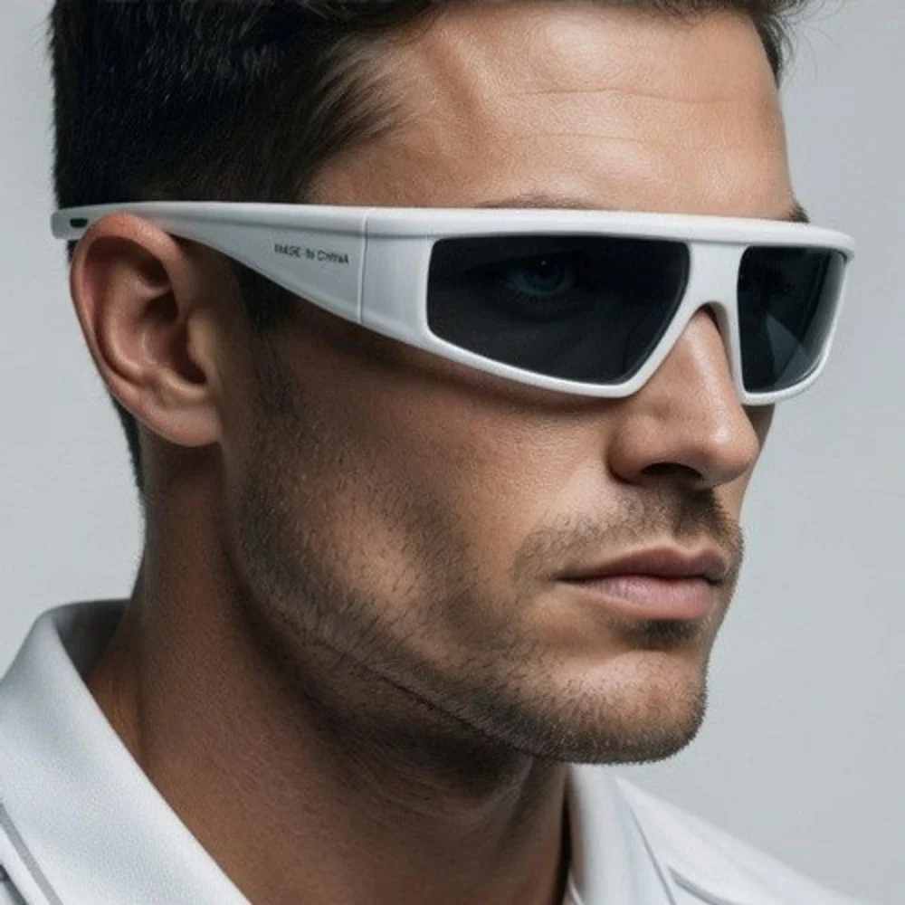 White Wrap Around Shield Sunglasses Men Futuristic Y2K Cyberpunk Sport Shades